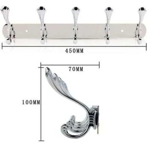 Badezimmer-Wandhaken mit 5 Haken – Edelstahl – silber – 45 x 7 x 10 cm
