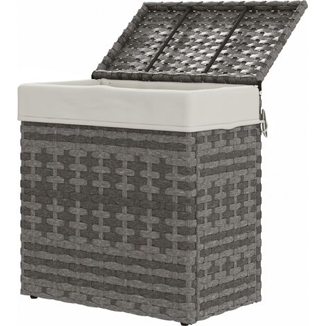 Panier de rangement en osier pour le jardin et la maison avec tissu intérieur, 57x34x62 cm, gris (1/5)