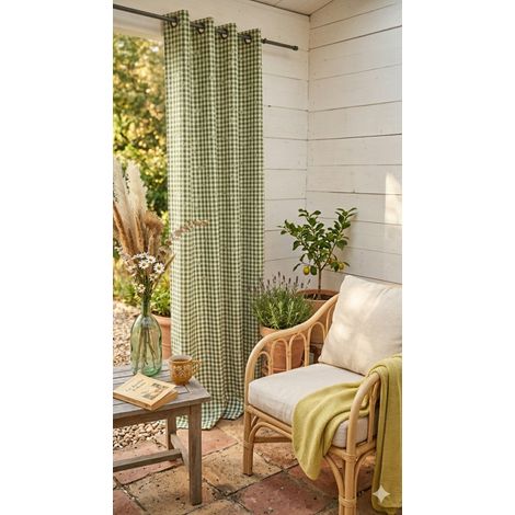 Rideau montagne vert à carreaux 170 x 250 cm – 100% polyester – Ourlets renforcés – 10 œillets pour installation facile – Enjoy Home (1/2)
