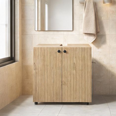 Meuble de salle de bain bois naturel 60 x 39,8 x 58,5 cm (1/5)