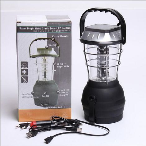 AIDUCHO Lanterne Solaire, Lampe De Camping Led Ultra Bright, 2 Modes D'éclairage Réglable, 5 Méthodes De Charge, Avec Dynamo À Manivelle, Longue Durée D'éclairage Pour Camping Randonnée Pêche Secours (1/5)