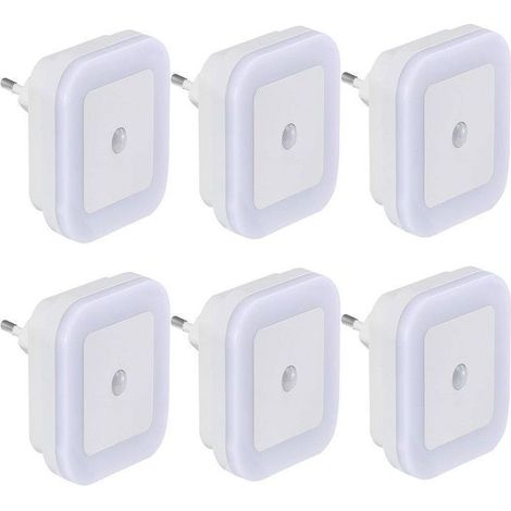 Veilleuse carrée à brancher - s'allume et s'éteint automatiquement selon la lumière ambiante (6 LED blanches)