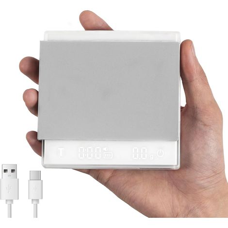 Mini balance à café, dernier modèle 2025, avec minuteur automatique, balance électronique pour expresso, rechargeable par USB-C, fonction tare, g/oz.-AquaForge (1/5)