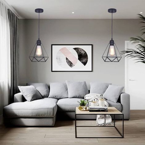 Lampe Suspension Vintage, 2pcs Suspension Noire,abat jour cuisine,Lampe Cage Éclairage de Plafond Abat-jour en Métal pour Restaurant Salon Chambre Cuisine Bar Couloir (sans ampoule)