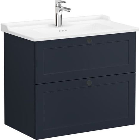 Vitra – Meuble avec vasque simple 80x67x46 cm – ROOTC80BINTC – Bleu mat – 2 tiroirs – Lavabo en céramique blanche (1/2)