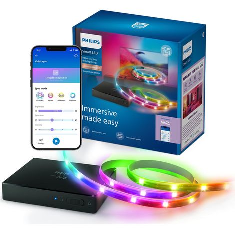 PHILIPS SMART LED SYNC BOX HDMI AVEC RÉTROÉCLAIRAGE TV, RUBAN LED RGBIC POUR TV 40-50'', SYNCHRO FILMS, MUSIQUE, HDMI 2.0, 4K À 6