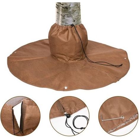 Housse antigel pour racines, protection plantes extérieur, film à bulles, marron, 30x30x100 cm, 4 clous de sol inclus. (1/5)