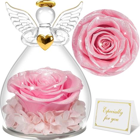 Rose Eternelle Cadeau Femme, Fleur Eternelle avec Ange Figurine, Cadeaux Maman/Mamie, Cadeau Anniversaire Femme, Vraie Rose pour Maman, Cadeaux Noel, Saint Valentin, Fete des Meres (1/5)