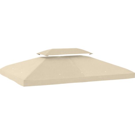 Store banne de remplacement 4 x 3 m avec double toit, trous d'évacuation et protection UV. Store banne seul. Armature non incluse. Blanc crème. (1/5)