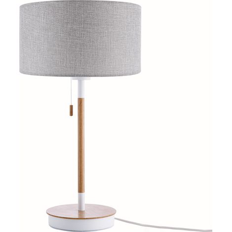Paco Home Tischlampe Nachttischlampe Schreibtischlampe Höhe 49 cm Design Skandinavisch Grau (Ø28 cm), Tischleuchte Weiß/Schwarz + Leuchtmittel