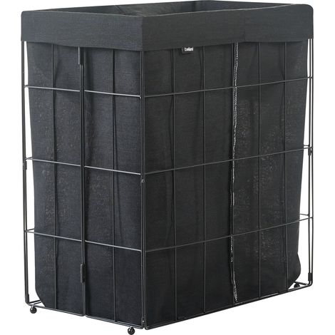 Cesto portabiancheria pieghevole con struttura in metallo e rivestimento in tessuto realizzato a mano per il bagno 100 l nero Culpina