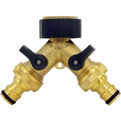pair Raccord Y pour Tuyau d' arrivée d'eau (à 2 Voies pour tuyaux d'admission, 26,9 mm (3/4\") en Laiton, collecteur en Y),Compatible avec Le système de connecteur de Tuyau d'arrosage 1/2 Pouce