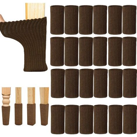 24-piece chair cover set, elastic furniture cover, knitted felt chair leg cover, to protect furniture, tables and floors from scratches and noise (brown). (1/5)