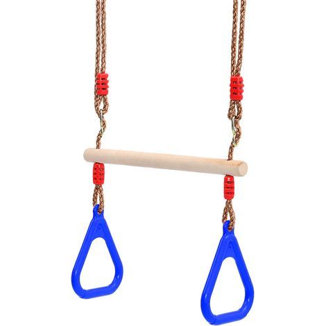 Blue wooden gymnastic rings for children and adults – Baby swing rings with handles (1/5)