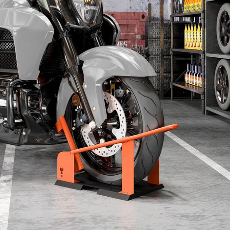Stand moto 15-21 Roue avant 381-533 4 mm Balancement moto réglable 816 5 kg Capacité charge orange
