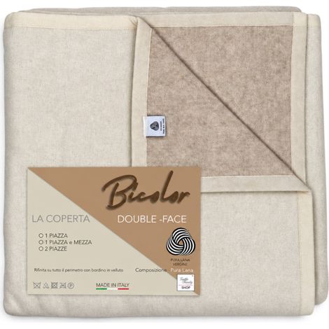 Coperta Lana Vergine Bicolor Naturale Beige Double Face 500 g/m² Made in Italy 1 PIAZZA (1/5)