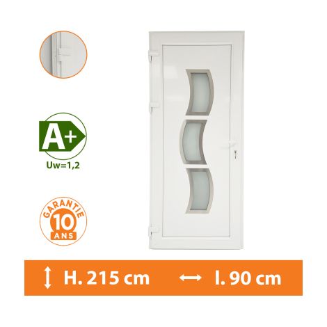 Direct Fenêtres – Porte d'entrée PVC blanc 83cm – Double vitrage fe gaz argon – Isolation thermique A – Seuil aluminium PMR 18mm – 10 ans de garantie