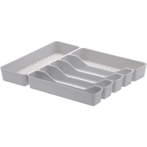 Plateau de rangement diversifié Hexa pour tiroir de cuisine moderne, couverts, ustensiles, argenterie, 6 séparateurs d'armoire, 33 x 40 cm, gris pierre (1/5)