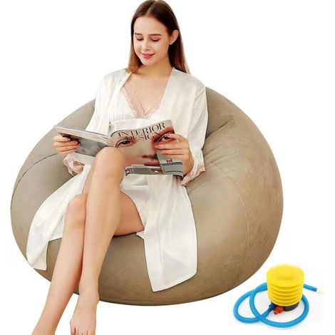 Fauteuil gonflable - Chaise longue gonflable pour intérieur ou extérieur - Tissu en peluche douce pour adultes et enfants - Simple (kaki sphérique) (1/5)