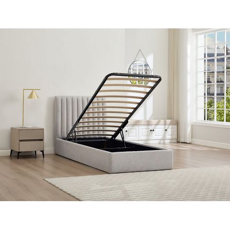 Letto con contenitore 90 x 200 cm Tessuto Grigio chiaro + Materasso – SARANELI (1/4)