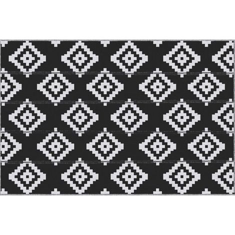 Tappeto da Esterno Reversibile 182x274 cm con Fantasia Geometrica Nero e Bianco (1/5)