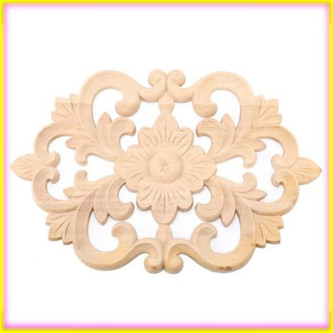 keenso Applique de meubles (30 X 19 Cm)1Pc Bois Sculpté Onlay Applique Non Peinte Meubles Pour La FR linge murale (1/5)