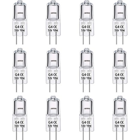 LaBlanc - Confezione da 12 lampadine alogene G4 12V 10W, dimmerabili, bianco caldo 2700K, 140LM, lampada alogena G4 a bassa tensione, capsula trasparente, per lampadari, armadi, plafoniere