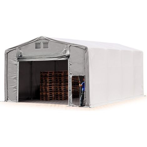 8x8m hangar TOOLPORT, PRIMEtex PVC 2300 N gris, H. 4m avec porte actionnée par traction, avec statique (type de sol : terre)