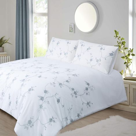Bettwäsche-Set 200x200cm mit Blumenstickerei, 50% Baumwolle, Öko-Tex zertifiziert