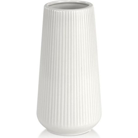 Vase en céramique blanche 20 cm – Vase décoratif fait main au design minimaliste, idéal pour une table, un salon ou un bureau – Cadeau robuste, durable et élégant (1/5)