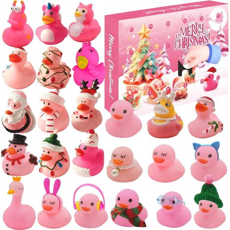 2025 Pink Rubber Duck Christmas Advent Calendar, 24-Day Christmas Countdown Gift Set, contains 24 pink rubber ducks, a fun Christmas party gift for boys and girls, and a baby shower prize. (1/3)