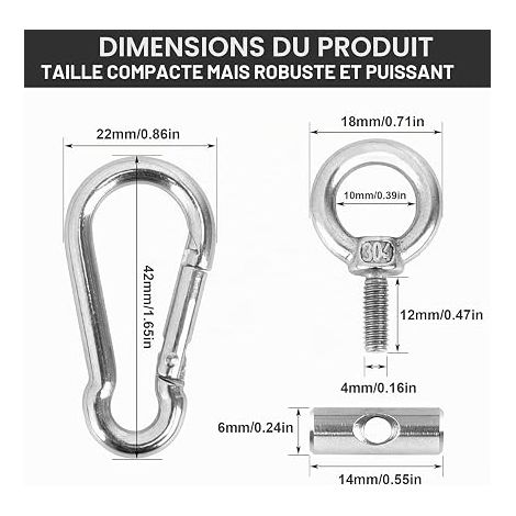 Stainless Steel Bar Hooks with Carabiner (1/4)