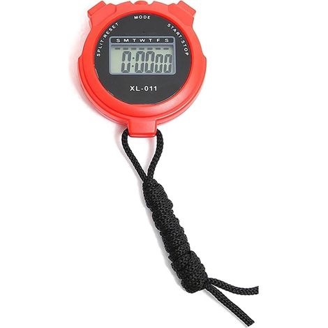 Chronomètre Numérique Calendrier Tour D'entraînement Fitness Affichage LCD Chronomètre Sports De Plein Air Réveil Minuterie De Course avec Ficelle(Red) (1/2)