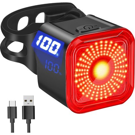 Fanale posteriore per bicicletta con display a LED, ricaricabile tramite USB-C, 6 modalità di illuminazione, impermeabile IP55, per guida notturna, super luminoso, per strada e mountain bike. (1/5)