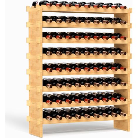 Étagère à vin en Bambou Empilable sur Pied pour 72 Bouteilles de Vin sans Outils de Montage, 8 Niveaux pour Cuisine, Bar, Salle à Manger, Cave, Naturel (1/5)