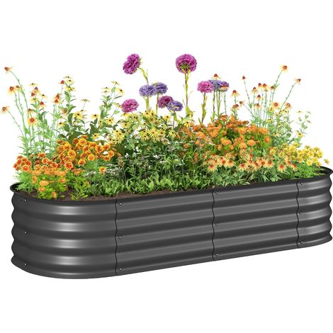 Bac à planter surélevé modulaire sans fond, bords protégés, couleur gris foncé, dimensions 150 × 62 × 30 cm pour cultures de jardin
