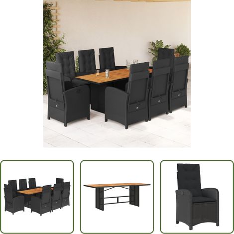 vidaXL Gartenessgruppe - 9-tlg. Garten-Essgruppe mit Kissen Schwarz Poly Rattan (1/5)