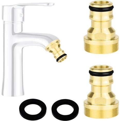 Adaptateur Robinet Tuyau Arrosage Connecteur Nez de Robinet Laiton M24 Adaptateur Robinet Cuisine pour 2 Pièces et Raccords de Tuyau D'arrosage Rapide Raccord Universel pour Robinet (Dorée) (1/4)