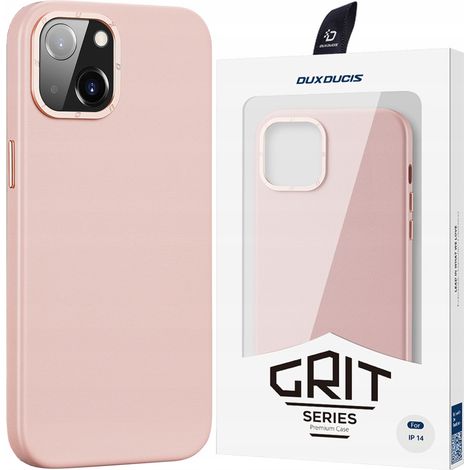 Custodia Dux Ducis Grit Leather per iPhone 14 Plus, elegante cover in similpelle (compatibile con MagSafe) rosa (1/5)