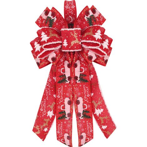 Noeud De Noël Double - Décoration En Jute Et Flocage Pour Couronne Et Sapin - Design Rustique Moderne - Lot De 1 (1/5)