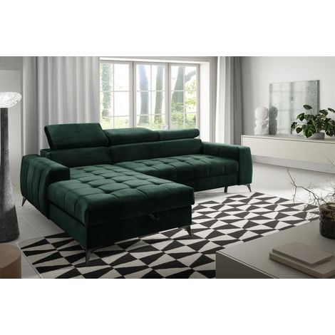Ecksofa Schlafsofa Sofa AGNESA XS Stoff Salvador Dunkelgrün Ottomane Links (1/5)