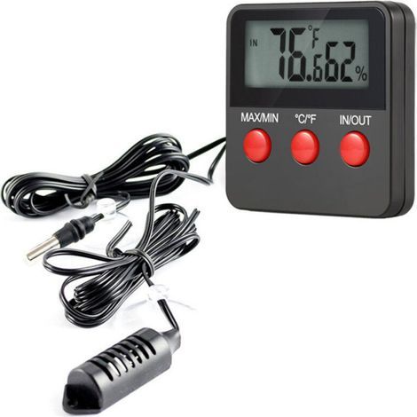 Thermomètre pour reptiles, thermomètre intérieur/extérieur, hygromètre à affichage numérique avec sonde, électronique noir DTH74 (1/4)