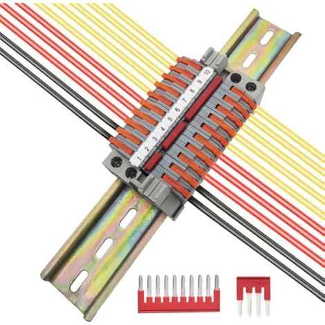 Bornier Sur Rail DIN, Bornier Electrique, Kit de Bornier, 10 pcs Bornier (orange), avec Bande de Repérage, Bande de Connexion et Module Fixe (1/5)