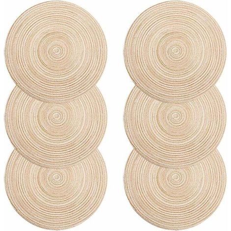 Platzsets, 6er-Set gewebte PP-Platzsets, waschbar, hitzebeständig, rutschfest, rund 35x35cm (rund, elfenbeinfarben)