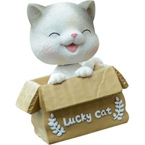 Décoration de tableau de bord de voiture : chat porte-bonheur en résine à tête tremblante, figurine de chat mignon et dansant, idéale pour la décoration intérieure de votre voiture. (1/5)