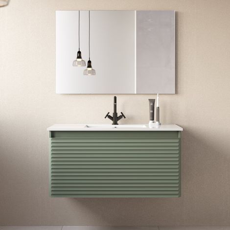 Meuble de salle de bain 100cm simple vasque - 2 tiroirs - vert - SUZA