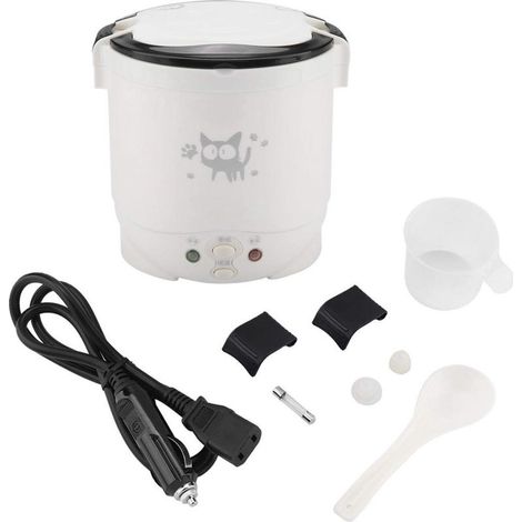 Mini arrocera, vaporera eléctrica de 12 V y 100 W con capacidad para 1 L, vaporera portátil pequeña para viajes, olla multifunción todo en uno, antiadherente, a prueba de fugas con función para manten (1/4)