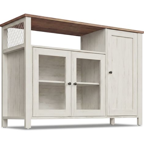 Vasagle – Buffet de cuisine 3 portes – Meuble de salle à manger rustique – Dimensions 110 x 33 x 75 cm – Matériaux aggloméré et acier – Couleur marron et blanc