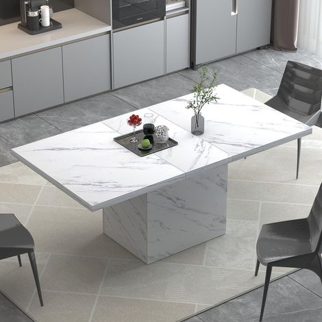 Esstisch rechteckig Marmoroptik für 4-6 Personen, 140x75cm, Weiß (1/5)