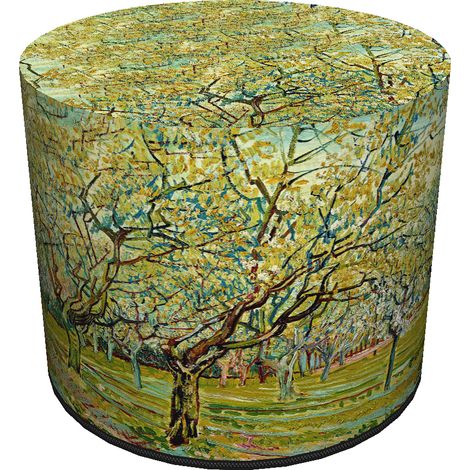 Samtpouf von Bertoni mit dem Aufdruck „Van Gogh Sad“ – runder Dekopouf fürs Wohnzimmer, 40 cm Durchmesser, elegant, mit Reißverschluss (1/5)